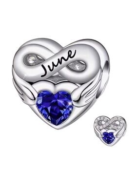 🌺 June Silver Heart Birthstone Month Charm Pandora Style
